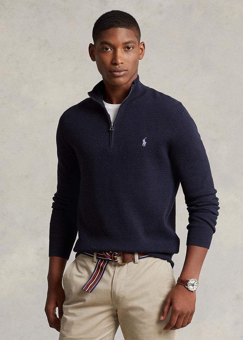 ポロ ラルフ ローレン セーター メンズ ネイビー Textured コットン Quarter-zip ジャンパー YJDFX0465